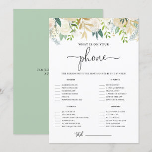 Peonies Gold Glitter What's on Your Phone Shower Invitation