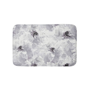 Peonies, grey and white, floral, white flowers bath mat