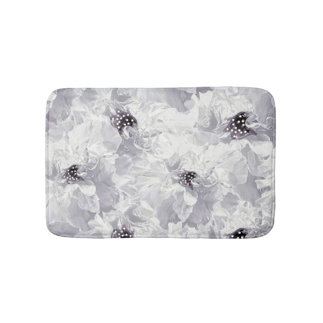 Peonies, grey and white, floral, white flowers bath mat (Front)