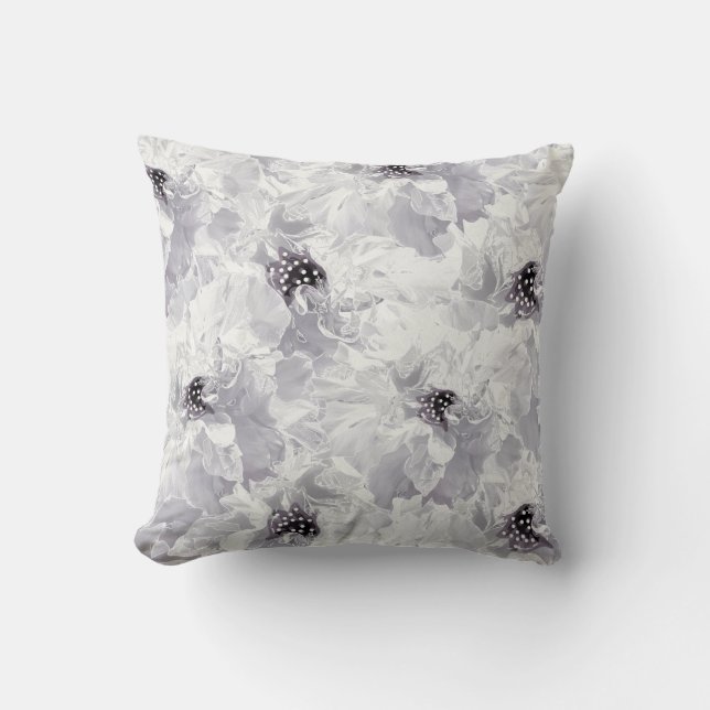 Peonies, grey and white, floral, white flowers throw pillow (Front)