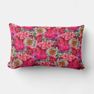 Peonies & Hydrangea Flowers Lumbar Pillow