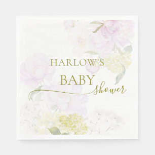 Peonies Hydrangea Pastel Watercolor Baby Shower Napkin