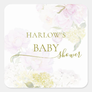 Peonies Hydrangea Pastel Watercolor Baby Shower Square Sticker