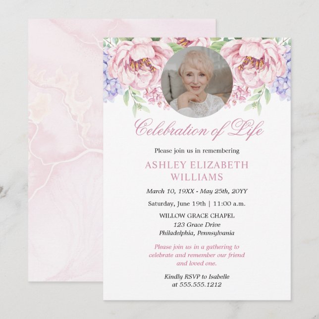 Peonies |  Hydrangeas Floral Celebration of Life   Invitation (Front/Back)