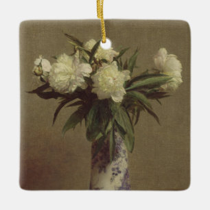 Peonies in a Blue and White Vase Ceramic Ornament
