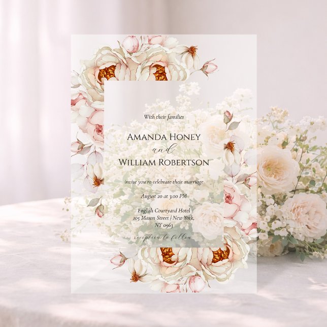 Peonies in Bloom Acrylic Wedding Invitation (Creator Uploaded)