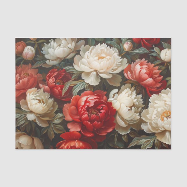 Peonies in Red and White Decoupage Tissue Paper (Front)