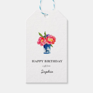 Peonies in vase Happy Birthday Gift tags
