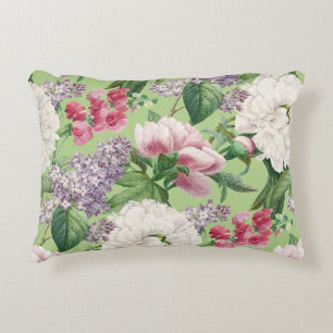 Peonies & Lilacs Flower Garden Watercolor Pattern Accent Pillow