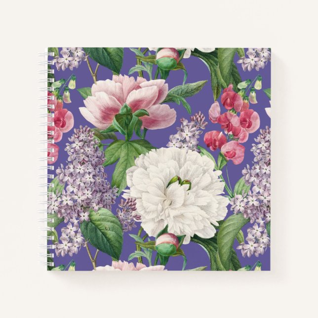Peonies & Lilacs Flower Garden Watercolor Pattern Notebook (Front)