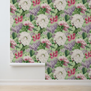Peonies & Lilacs Flower Garden Watercolor Pattern Wallpaper