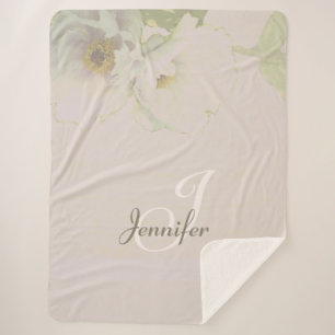 Peonies Mauve Monogram Sherpa Blanket