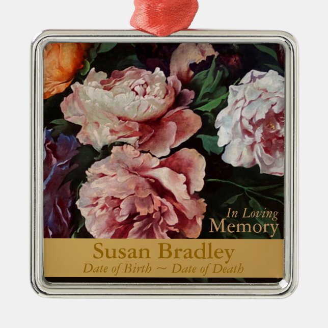 Peonies Memorial Funeral Personalized Ornament (Front)