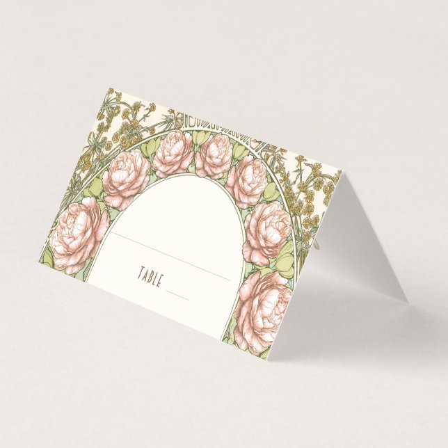 Peonies Nom Cartes Mariage Table Vintage (Front)