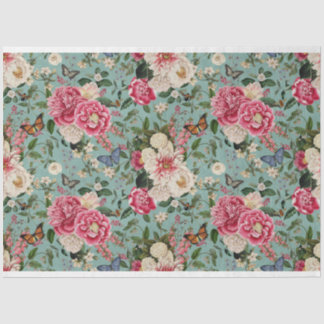 Peonies on woven aqua background tissue paper