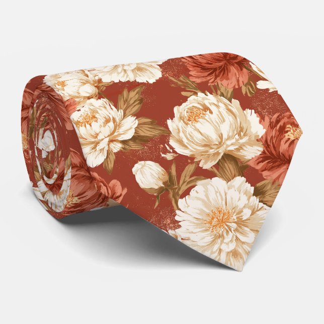 Peonies Pattern Best Man Unique Wedding  Tie (Rolled)