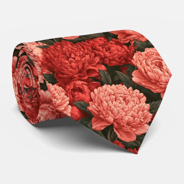 Peonies Pattern Brother Tropical Wedding  Tie (Rolled)