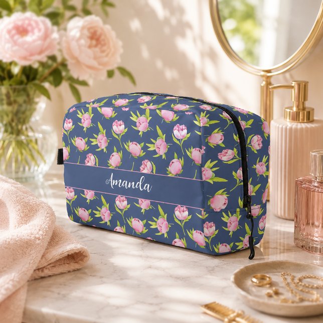 Peonies Pattern with Custom Name  Dopp Kit (Peonies Pattern with Custom Name Dopp Kit Right Corner)
