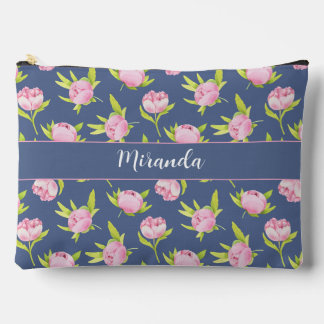 Peonies Pattern with Custom Name Large Accessory Pouch