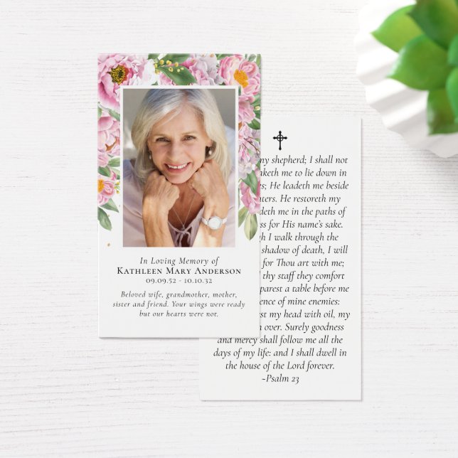 Peonies Photo Memorial Prayer Card (Desk)