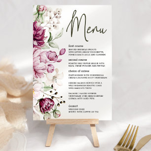 Peonies Pink Burgundy Floral Romantic Wedding Menu