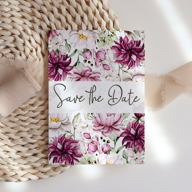Peonies Pink Burgundy Floral Save The Date (Creator Uploaded)