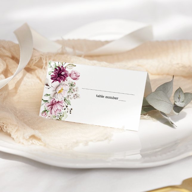 Peonies Pink Burgundy Floral Wedding Place Card (Creator Uploaded)