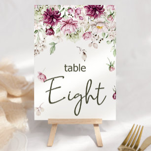 Peonies Pink Burgundy Floral Wedding Table Number