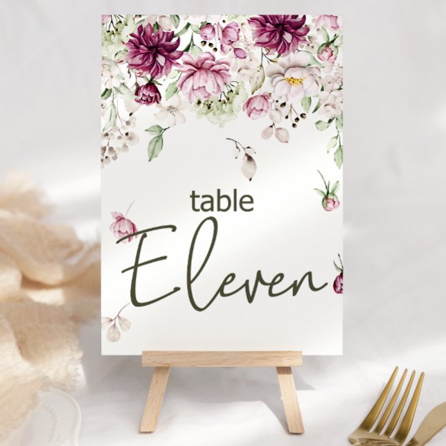 Peonies Pink Burgundy Floral Wedding Table Number (Creator Uploaded)