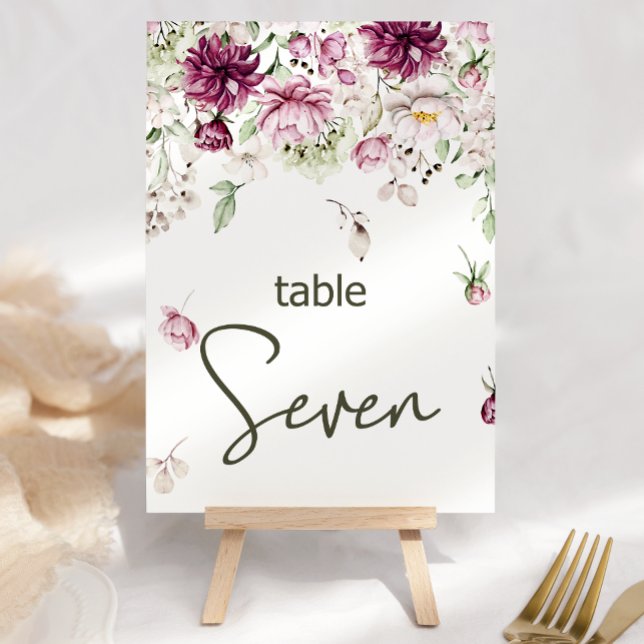 Peonies Pink Burgundy Floral Wedding Table Number (Creator Uploaded)