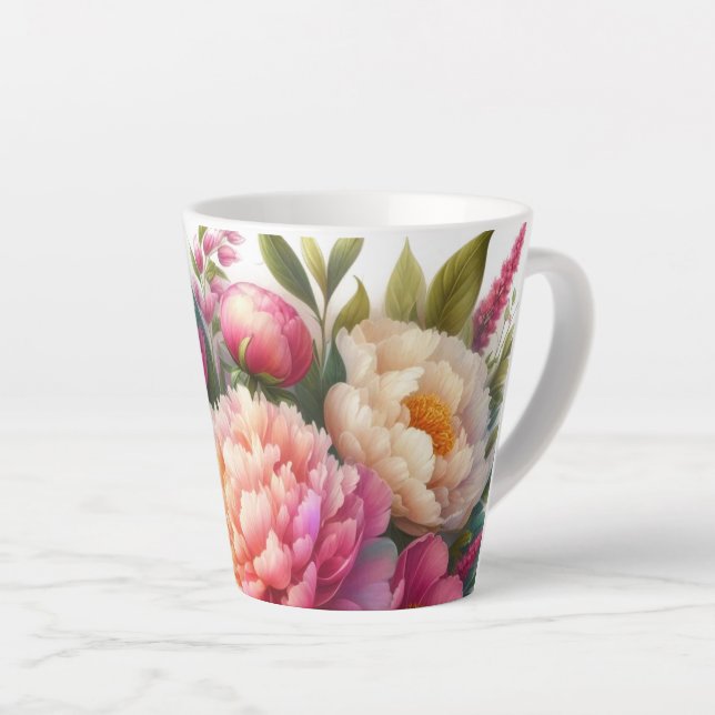 Peonies Pink Peony Floral Latte Mug (Right Angle)