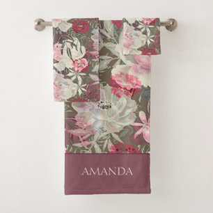 Peonies pink rose flowers flower garden bouquet bath towel set