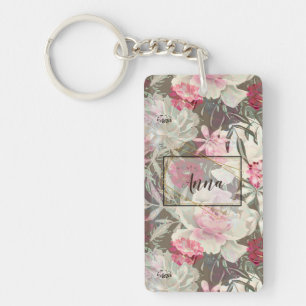 Peonies pink rose flowers flower garden bouquet keychain