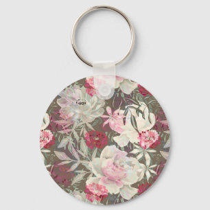 Peonies pink rose flowers flower garden bouquet keychain