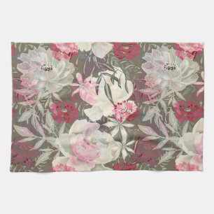 Peonies pink rose flowers flower garden bouquet kitchen towel