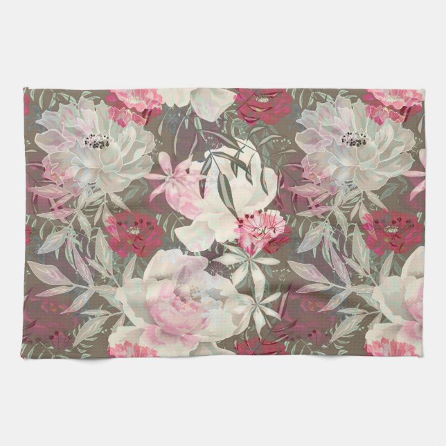 Peonies pink rose flowers flower garden bouquet kitchen towel (Horizontal)