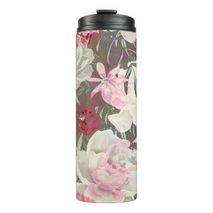 Peonies pink rose flowers flower garden bouquet thermal tumbler