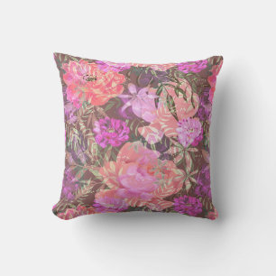 Peonies pink rose flowers flower garden bouquet throw pillow