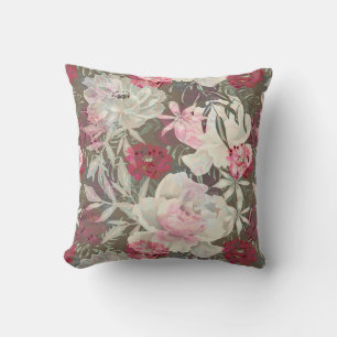 Peonies pink rose flowers flower garden bouquet  throw pillow