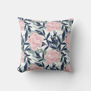 Peonies pink rose flowers flower garden bouquet throw pillow