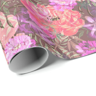 Peonies pink rose flowers flower garden bouquet wrapping paper