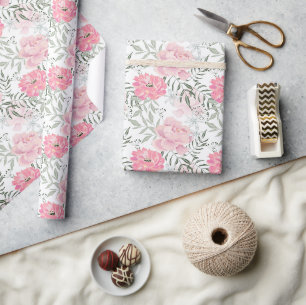 Peonies pink rose flowers flower garden bouquet wrapping paper
