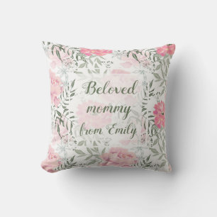 Peonies pink rose flowers personalized throw pillow