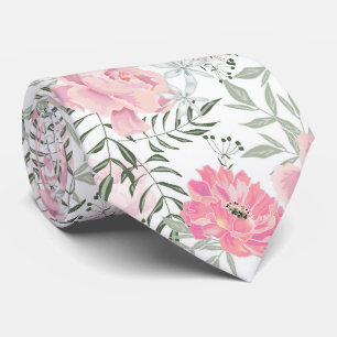 Peonies pink rose flowers personalized tie