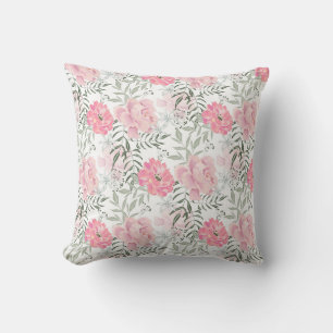 Peonies pink rose flowers  throw pillow