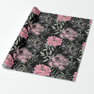 Peonies pink rose flowers wrapping paper
