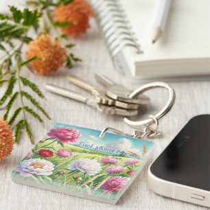 Peonies & Quote  Keychain