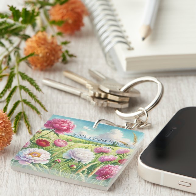 Peonies & Quote  Keychain (Front Right)