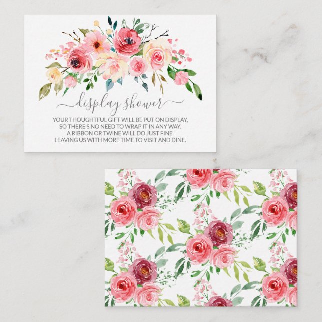 Peonies Rose Floral Baby Shower Gift Display Enclosure Card (Front/Back)