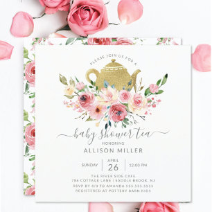 Peonies Rose Floral Baby Shower Tea Invitation